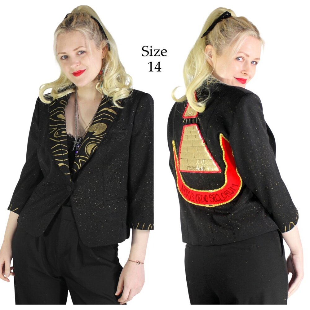 Desperately Seeking 80s Pyramid Style Black Glitter Susan Jacket - Size 14
